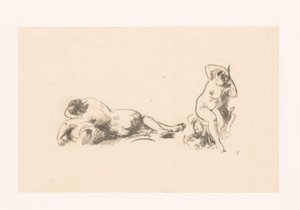 Studieblad met twee naakte vrouwen door Ignace Henri Jean Fantin Latour