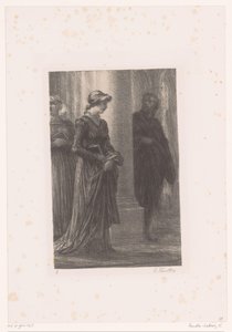 Walther von Stolzing merkt Eva Pogner op in de kerk door Ignace Henri Jean Fantin Latour