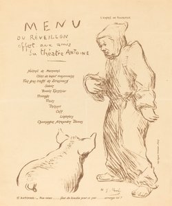 Menu van het oudejaarsdiner aangeboden aan de vrienden van Théâtre Antoine