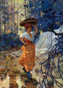 Portret van een jonge creoolse vrouw uit de Franse Antillen door Henri Gaston Darien