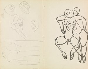 Vijf abstracte schetsen, en studies voor mannelijke en vrouwelijke figuren door Henri Gaudier Brzeska