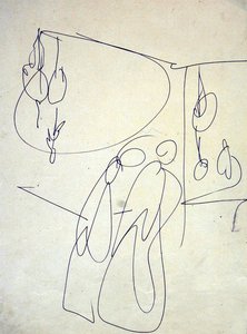 Winkeliers buiten de poelierswinkel door Henri Gaudier Brzeska