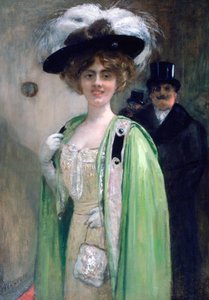 Een stel arriveert bij een evenement, ca. 1872-1929