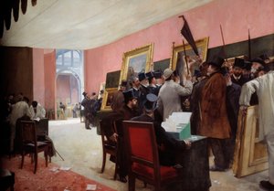 Een sessie van de schilderjury op de Salon des artistes français (1883) in het Palais de l