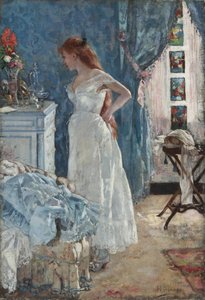 "La toilette" Jong meisje in negligé door Henri Gervex