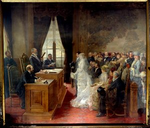Het burgerlijk huwelijk van Mathurin Moreau vond plaats in het stadhuis van Parijs in 1881 door Henri Gervex