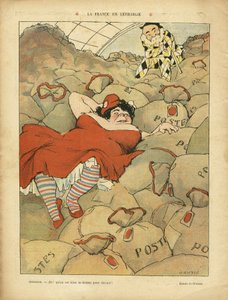 Illustratie van Henri Gousse (1872-1914) in Le Rire, 03/04/09 - La France en lethargie - Sociaal, Staking, Postdienst - Clemenceau George, Marianne