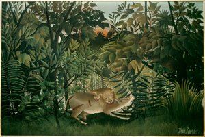 Hongerige leeuw door Henri J.F. Rousseau