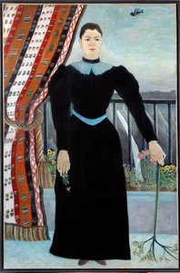 Portret van een vrouw bij een raam Schilderij door Henri Rousseau, genaamd Le Douanier Rousseau