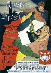 Reproductie van een poster die de geïllustreerde publicatie van de Antwerpse Expositie adverteert