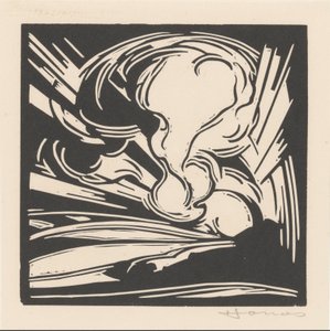 Wolken en zonnestralen boven een landschap door Henri Jonas (signed by artist)