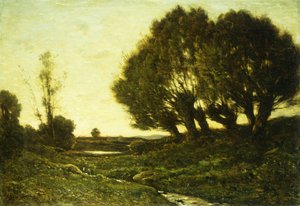 Een bebost landschap met een stroom, 1903 door Henri Joseph Harpignies