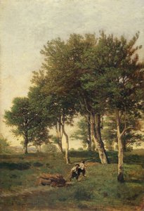 Landschap met twee jongens die brandhout dragen, 1894 door Henri Joseph Harpignies