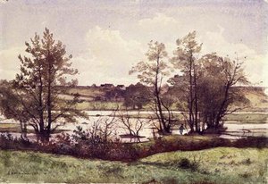 De verre vloed, nabij St. Prive door Henri Joseph Harpignies