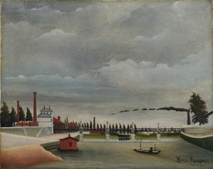 Uitzicht op de voetgangersbrug bij Passy door Henri Julien Félix Rousseau