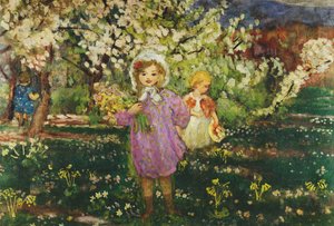 Kinderen in een bloeiende boomgaard, 1914 door Henri Lebasque