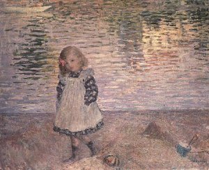 Jong meisje op het strand door Henri Lebasque