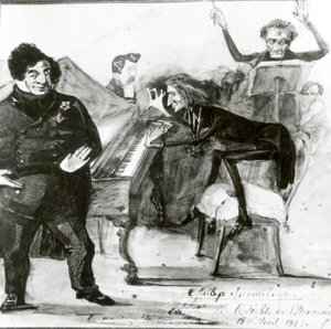 Galop Chromatique Karikatuur van Luigi Lablache, Franz Liszt (1811-86) aan de piano en Francois Habeneck door Henri Lehmann