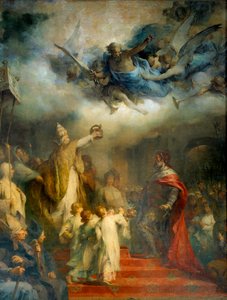 Paus Leo III kroont Karel de Grote tot keizer van het Westen in de Sint-Pieter van Rome in het jaar achthonderd op eerste kerstdag door Henri Leopold Levy