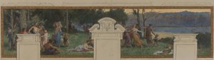 Schets voor het stadhuis van Pantin: Allegorieën van het Ourcq-kanaal, Arbeid en Navigatie - Fête champêtre (plafond en wandpaneel)