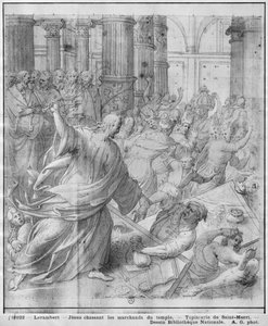 Leven van Christus, Jezus verjaagt de kooplieden uit de tempel, voorbereidende studie van tapijtkarton voor de kerk Saint-Merri in Parijs, c.1585-90