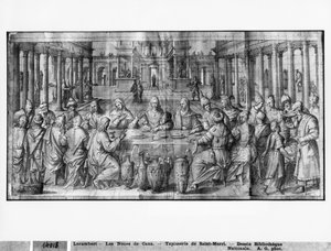 Het leven van Christus, bruiloft te Kana, voorbereidende studie van tapijtkarton voor de kerk Saint-Merri in Parijs
