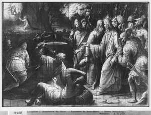 Leven van Christus, de Arrestatie van Christus, voorbereidende studie van tapijtkarton voor de Kerk Saint-Merri in Parijs, c.1585-90