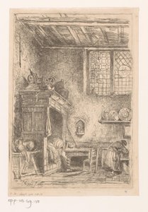Vlaams interieur met bedstee door Henri Leys (baron)