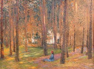Een wandelaar zittend in het bos, ca. 1890 door Henri Martin