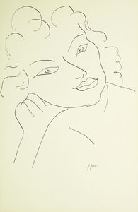 Kop van een jonge vrouw (pen en zwarte inkt op papier)