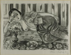 Odalisque in rood satijnen pantalon