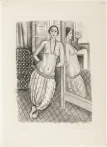 Odaliske in gestreepte broek, weerspiegeld in de spiegel door Henri Matisse
