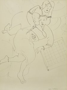 Odalisken met dambord, c.1928 (pen en zwarte inkt op papier) door Henri Matisse