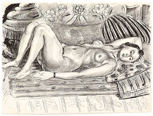 Liggend naakt op een ligstoel, ca. 1926-1927 (pen en Oost-Indische inkt op papier)