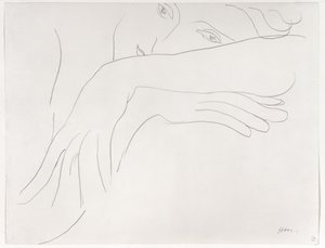 Studie van een model dat op de rugleuning van een stoel leunt door Henri Matisse