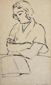 Lezende vrouw, ca. 1922 (pen en zwarte inkt op papier) door Henri Matisse