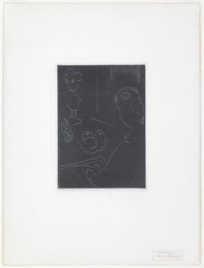 Jonge vrouw in een interieur met fruit en beeldhouwwerken door Henri Matisse