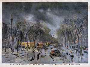 Een cycloon in Parijs, Place du Châtelet, 1896 door Henri Meyer