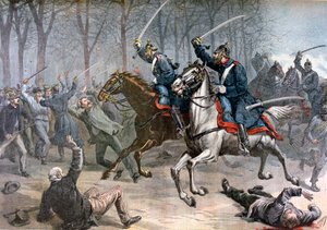Cavaleriecharge, Duitse rellen in Leipzig, 1892 door Henri Meyer