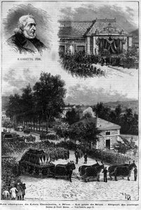 Dood van Léon Gambetta (1838-1882) Franse politicus - de begrafenis van Léon Gambetta in Nice - het station van Nice - vertrek van de stoet - in 