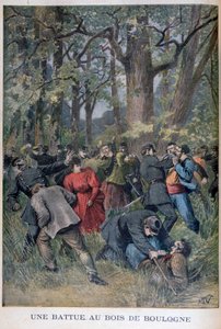 Gevecht tussen gendarmes en burgers in het Bois de Boulogne, Parijs, 1895 door Henri Meyer