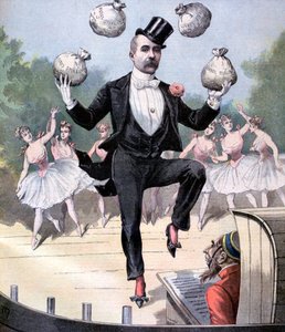 Georges Clemenceau jongleert met zakken Engels geld, 1893 door Henri Meyer