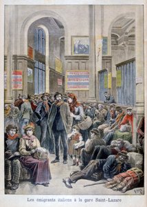 Italiaanse emigranten op het Gare Saint-Lazare, Parijs, 1896 door Henri Meyer