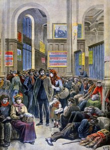 Italiaanse immigranten zoeken onderdak bij het Gare Saint Lazare door Henri Meyer