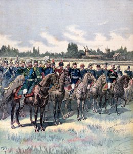Militaire parade met generaal Saussier en buitenlandse militaire attachés, 14 juli 1891