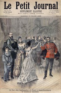 Tsaar Alexander III bij de ambassadeur van Frankrijk De Graaf van Montebello in St. Petersburg in 1893. Eer rooster. Omslag van Le Petit Journal 1893 (gravure)