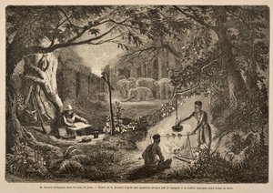 Henri Mouhot Kamperen in de Jungles van Laos, illustratie uit 