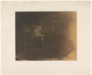 Donker vertrek met een lezende vrouw door Henri Patrice Dillon (signed by artist)