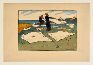 Vrouw die de was droogt (Saint-Briac) door Henri Rivière