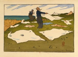 Vrouwen die was drogen (Saint-Briac) door Henri Rivière